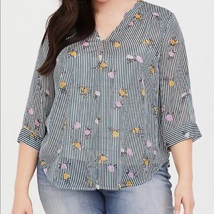 TORRID HARPER - STRIPE FLORAL SHEER CHIFFON BLOUSE